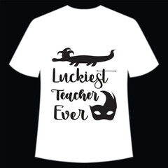 Luckiest teacher ever Mardi Gras shirt print template, Typography design for Carnival celebration, Christian feasts, Epiphany, culminating  Ash Wednesday, Shrove Tuesday