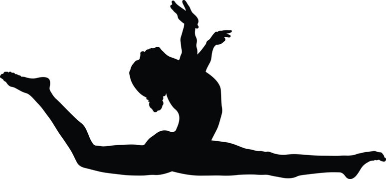 girl gymnast athlete doing split leap black silhouette