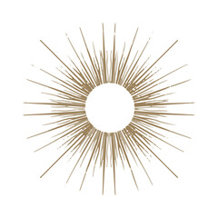 Vector Abstract golden hand drawn sun in boho style. Celestial body, isoteric star, zodiac signs.