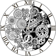 Retro clock mechanism. Clockwork illustration. Vintage gears - obrazy, fototapety, plakaty