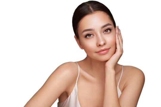 Portrait beautiful young woman with clean fresh skin. Model with healthy skin, close up portrait. Cosmetology, beauty and spa