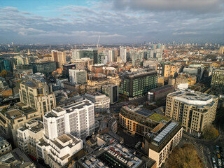 Fototapeta premium City Scape London View, Shot with Mini 3 Pro Drone. Foggy Day