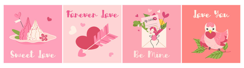 Happy Valentine's Day greeting cards set. Social media stories templates illustration for digital marketing and sales promotion, wedding, fashion advertising