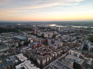Fototapeta premium Southampton City Scape, Drone Aerial Shot with DJI Mini 3 Pro Drone early evening.