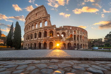 Fototapeta na wymiar Rome, Italy at the Colosseum Amphitheater with the Sunrise