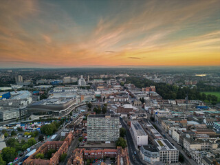 Fototapeta na wymiar Southampton City Scape, Drone Aerial Shot with DJI Mini 3 Pro Drone early morning sunrise