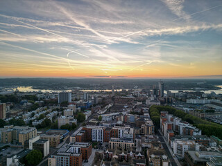 Fototapeta na wymiar Southampton City Scape, Drone Aerial Shot with DJI Mini 3 Pro Drone early evening.