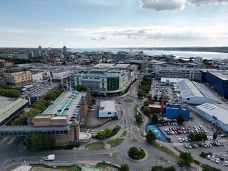 drone, aerial, Southampton, Centre, Shopping , Evening, London Road, Uk, City Scape, View, Hampshire