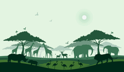 World wildlife day, Wild animals and Natural botanical, Grassland safari, Environment conservation, National park, Sustainable of Ecology concept, Think green nature, Save the planet and Eco friendly.