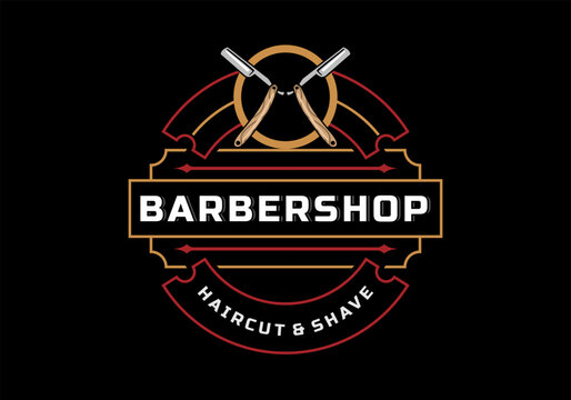 Barber Shop Retro Emblems in art deco style. Stylish barber logo templates.