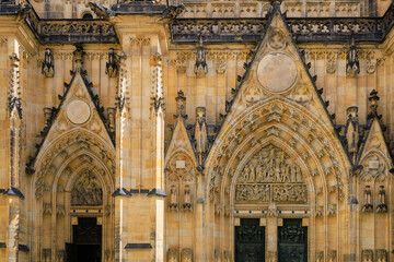 Details of the exterior of the Gothic Catholic Cathedral of St. Vitus, Wenceslas and Vojtech in Prague Castle