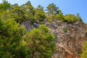 Turkish Taurus Mountains in the Kemer region of Antalya province. Background with copy space
