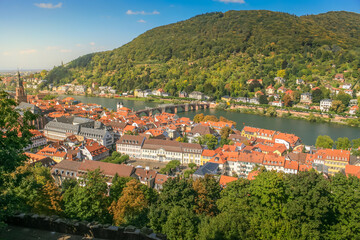 Fototapeta na wymiar Medieval Heidelberg old town from above, Germany