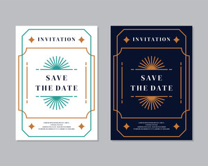 Art deco wedding invitation card vector. Luxury classic antique cards design for VIP invitation