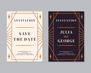 Art deco wedding invitation card vector. Luxury classic antique cards design for VIP invitation