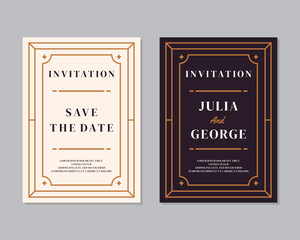 Art deco wedding invitation card vector. Luxury classic antique cards design for VIP invitation