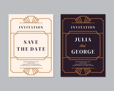 Art deco wedding invitation card vector. Luxury classic antique cards design for VIP invitation