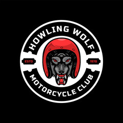 Emblem template with cartoon racer wolf.