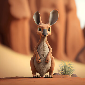 Cartoon Kangaroo Character 3D Rendered