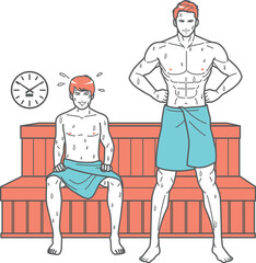 サウナの若者と筋肉質の男性