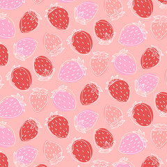 水彩風いちごとお花のシームレスパターンのベクターイラスト素材