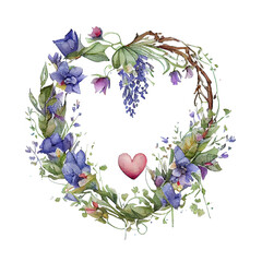  Wreath valentine with bluebell . Transparent background. Generative AI