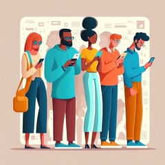 Fototapeta premium paint of a crowd of people staring at a phone. Generative AI