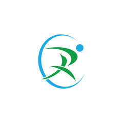 abstract letter R logo design in the shape of a running person