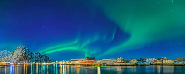 Keuken achterwand Lofoten Nordlicht in Svolvaer Lofoten Norwegen Panorama  © Blickfang