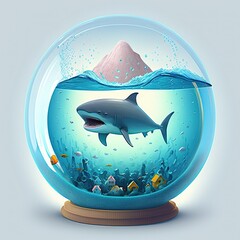 shark in an aquarium ball, generative AI  - obrazy, fototapety, plakaty