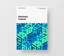 Original booklet A4 vector design concept. Trendy mosaic hexagons front page illustration.