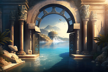The remnants of Atlantis. Underwater structures. Lost civilization of Atlantis - obrazy, fototapety, plakaty