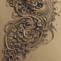 Decorative Designs Featuring Wood, Flowers, and Engraving.