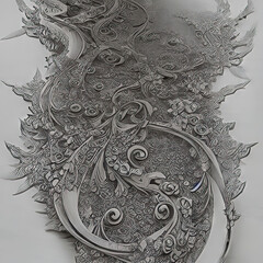 Ornate Wooden Floral Engraving for Backgrounds and Framed Decor.