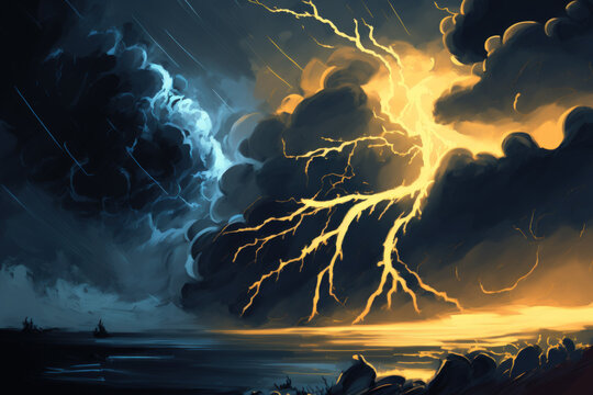Darkness with Light and Dramatic Storm Clouds. Generative AI
