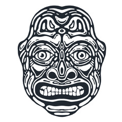 Wooden ethnic mask. Hand drawn design element. Vector illustration	