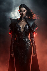 Female sexy vamprie portrait wearing gothic dress. Designed usinge generative ai. 