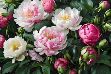 Peonies and lilies floral. Generative AI