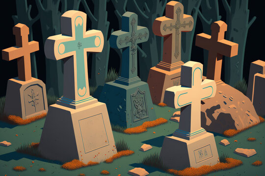 Crosses carved into tombstones at the historic armenian cemetery Noratus. Generative AI