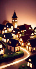 wool village, 3d art design, winter and cozy style, generated by generative ai

