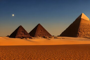 Pyramids at sunset. Cairo. Egypt. Fantasy Egyptian landscape. Generative AI