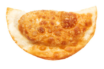Cheburek from dough and minced meat on a white background. Close-up