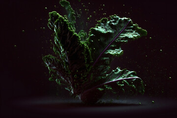 Kale vegetables splash isolated on black background