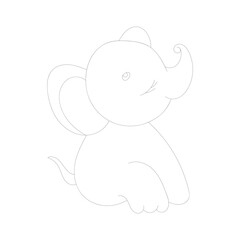 Elephant one-line drawing with coloring pages