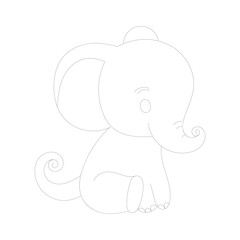 Elephant one-line drawing with coloring pages