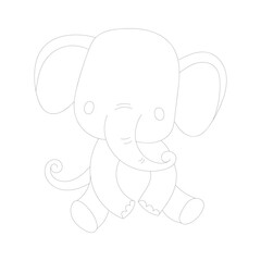 Elephant one-line drawing with coloring pages