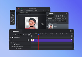 Raster graphics editor. Toolbar. Software for creating retouching and digital art. Create an animated illustration. Timeline panel
