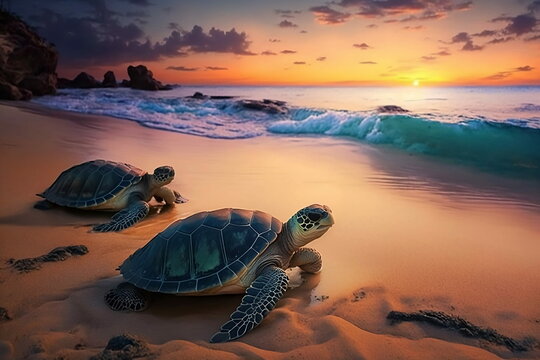 Sea Turtle Sunrise on Pink Beach