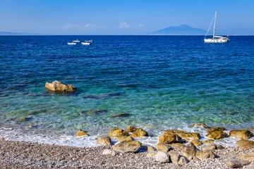 Tissu par mètre Plage de Positano, côte amalfitaine, Italie Capri beach and coastline with boats and sailboats, amalfi coast, Italy