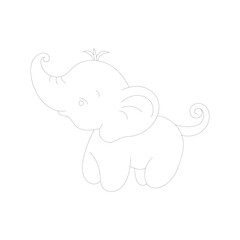Elephant one-line drawing with coloring pages